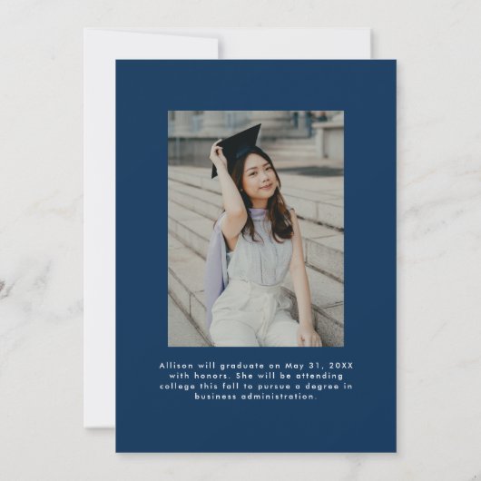 Navy Blue On and Upwards 2 Foto Abschluss Ankündigung (Rückseite)