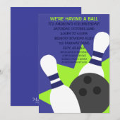 Navy Blue On Ball Bowling Party Einladung (Vorne/Hinten)