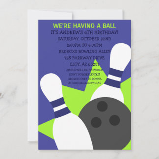 Navy Blue On Ball Bowling Party Einladung