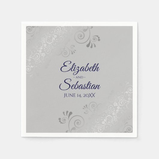 Navy Blue on Gray Silver Frills Elegant Wedding Serviette (Vorderseite)