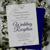 Navy Blue on Gray Silver Frills Hochzeitsempfang Einladung