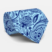 Navy Blue On Light Blue Floral Paisley Muster Krawatte (Gerollt)