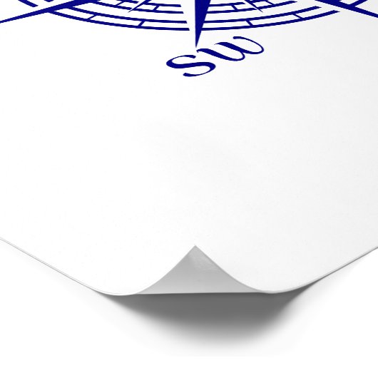 Navy Blue On White Coastal Decor Compass Rose Poster (Ecke)