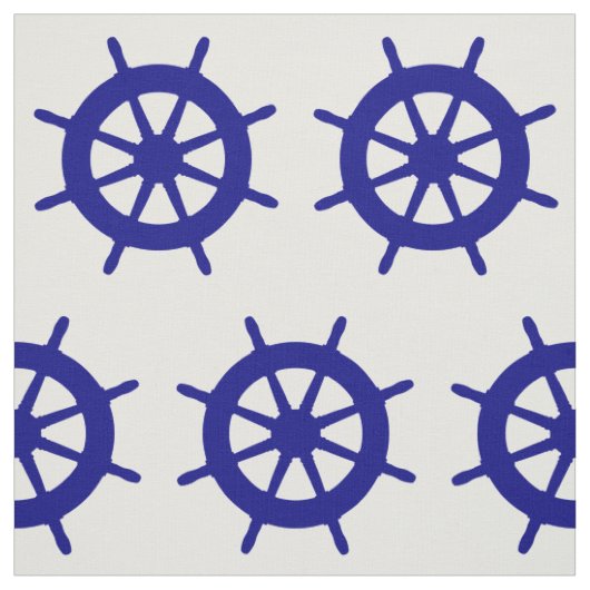 Navy Blue on White Coastal Decor Ship Wheel Stoff (Muster)