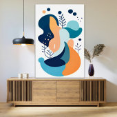 Navy Blue Orange Abstrakt Boho Illustration AI Art Poster