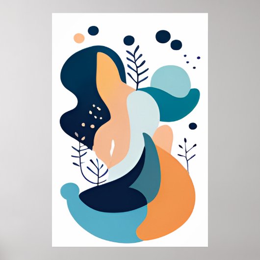 Navy Blue Orange Abstrakt Boho Illustration AI Art Poster (Vorne)