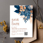 Navy Blue Orange Boho Floral Elegante Hochzeit Save The Date