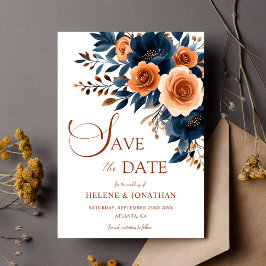Navy Blue Orange Boho Garden Elegante Wedding Save The Date