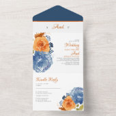 Navy Blue Orange Fall Floral Boho Hochzeit All In One Einladung (Innen Boden)
