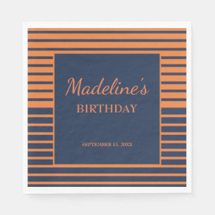 Navy-Blue Orange Gestreifte Geburtstagsfeier Serviette