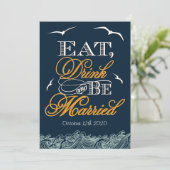 Navy Blue & Orange Nautical Wedding Einladungen (Stehend Vorderseite)