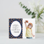 Navy Blue Orange Polka Dot Birthday Vielen Dank Postkarte (Stehend Vorderseite)