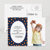 Navy Blue Orange Polka Dot Birthday Vielen Dank Postkarte (Vorne/Hinten)