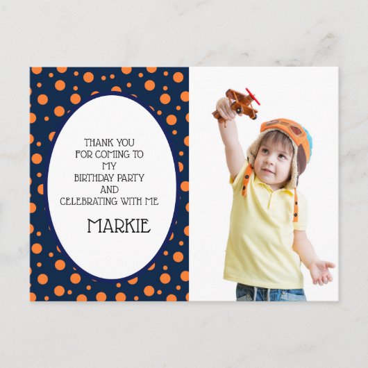 Navy Blue Orange Polka Dot Birthday Vielen Dank Postkarte (Vorderseite)
