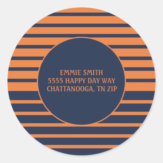 Navy Blue Orange Strip Rücksendeadresse Sticker (Vorderseite)