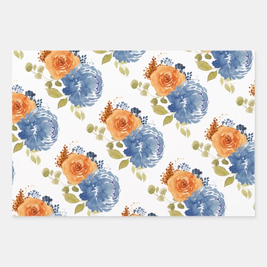 Navy Blue Orange Terracotta Boho Floral Geschenkpapier Set (Vorderseite 2)