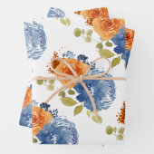 Navy Blue Orange Terracotta Boho Floral Geschenkpapier Set (Beispiel)