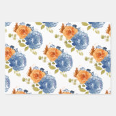 Navy Blue Orange Terracotta Boho Floral Geschenkpapier Set (Vorderseite)