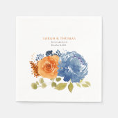 Navy Blue Orange Terracotta Boho Floral Serviette (Vorderseite)