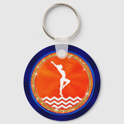 Navy Blue, Orange, White, Gymnastics Team Geschenk Schlüsselanhänger (Rückseite)