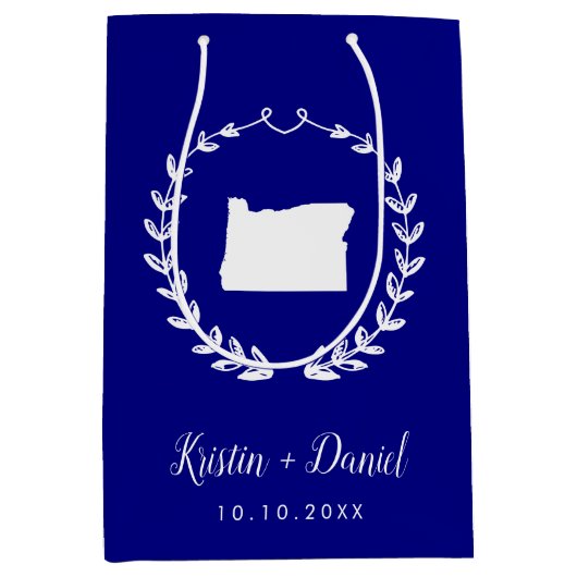 Navy Blue Oregon Map Wedding Welcome Swag Mittlere Geschenktüte (Vorderseite)