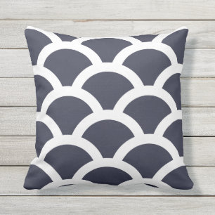 Navy Blue Outdoor Pillows - Circles Pattern Kissen Für Draußen