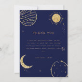 Navy Blue Outer Space Moon Star Boy Baby Dusche Dankeskarte (Vorderseite)
