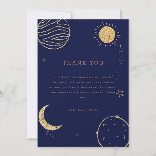 Navy Blue Outer Space Moon Star Boy Baby Dusche Dankeskarte (Vorderseite)