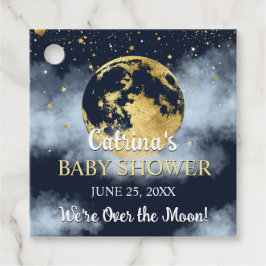 Navy Blue Over Moon and Stars Baby Shower Geschenkanhänger