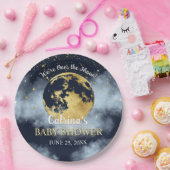 Navy Blue Over Moon and Stars Baby Shower Pappteller (Party)