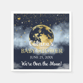 Navy Blue Over Moon and Stars Baby Shower Serviette