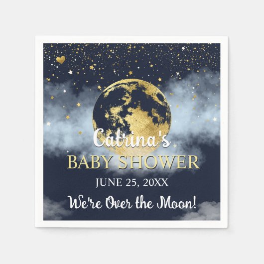 Navy Blue Over Moon and Stars Baby Shower Serviette (Vorderseite)