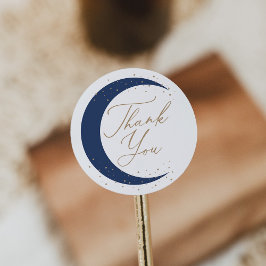 Navy Blue Over Moon Boy Baby Shower Runder Aufkleber