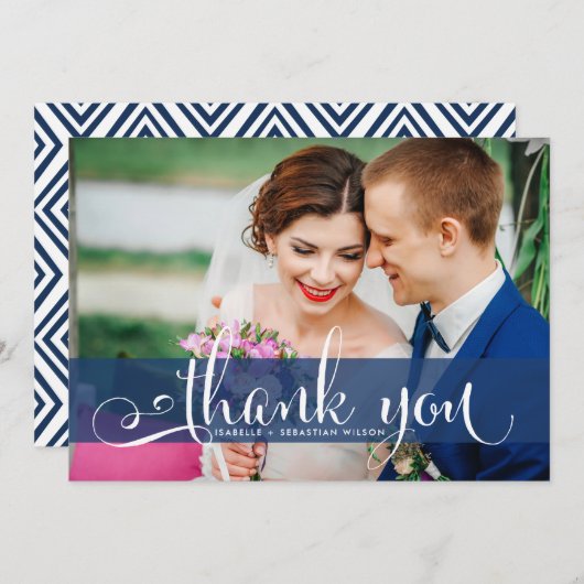 Navy Blue Overlay Script Hochzeitsskript Foto Viel Dankeskarte (Vorne/Hinten)
