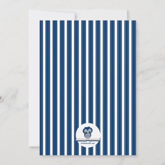 Navy Blue Owl bringen eine Book Baby Dusche Einlad Einladung (Rückseite)
