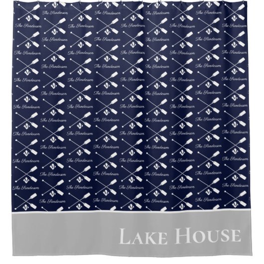 Navy Blue Paddle Monogram Lake House Nautic Duschvorhang (Vorderseite)