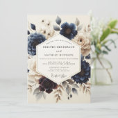Navy Blue Painterly Bloom Wedding Einladung (Stehend Vorderseite)