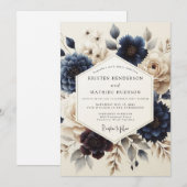 Navy Blue Painterly Bloom Wedding Einladung (Vorne/Hinten)