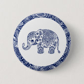Navy Blue Paisley Elephant Button (Vorderseite)