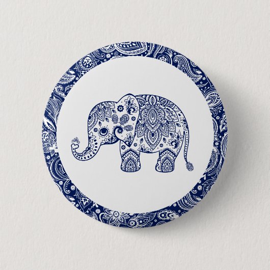Navy Blue Paisley Elephant Button (Vorderseite)