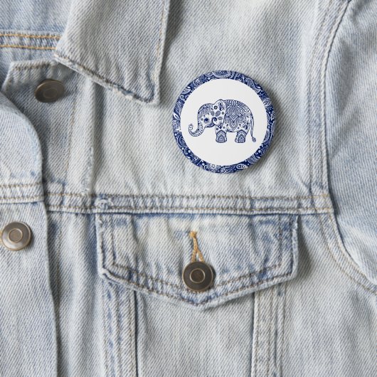 Navy Blue Paisley Elephant Button (Beispiel)