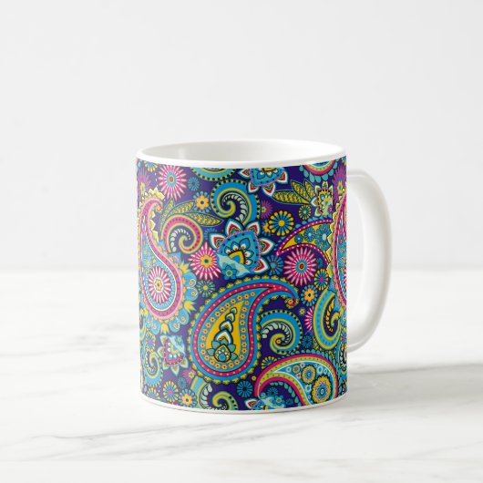 Navy Blue Paisley Kaffeetasse (VorderseiteRechts)
