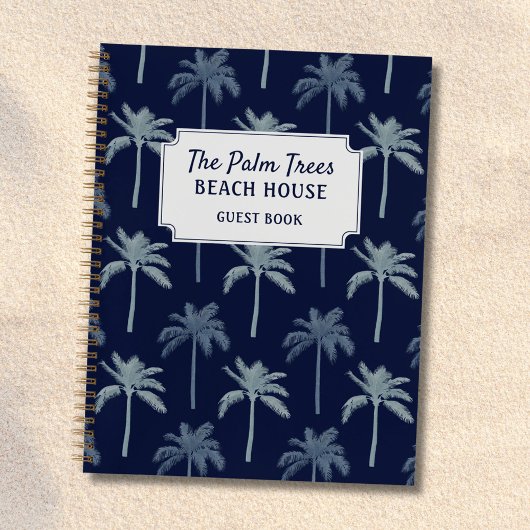Navy Blue Palm Trees Beach House Gästebuch Notizblock
