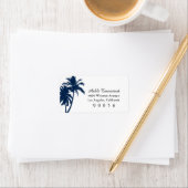Navy Blue Palm Trees Destionierung Hochzeits-Brief Adressaufkleber (Insitu)