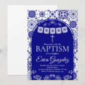 Navy Blue Papel Picado Baptism Invitation Einladung (Vorne/Hinten)
