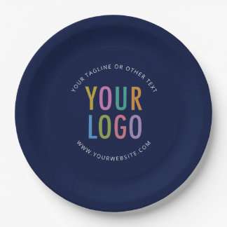 Navy Blue Paper Plates Custom Business Logo Bulk Pappteller