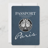 Navy Blue Paris Passport Save the Date (Vorderseite)