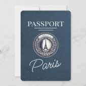 Navy Blue Paris Passport Wedding Einladung (Rückseite)