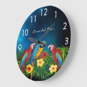 Navy blue parrots birds summer house name große wanduhr (Winkel)