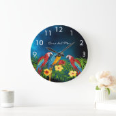 Navy blue parrots birds summer house name große wanduhr (Zuhause)